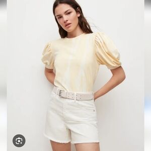 All Saints 100% Cotton Yellow and Cream Puff Sleeve Blouse